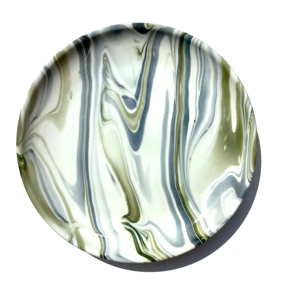 “Simone” marbleized 8” plates, set of FOUR, from Crate & Barrel.